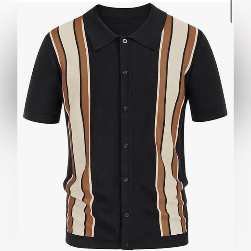 FINAL CALL Men Knitwear Polo Shirt Casual Streetwear Short Sleeve Button Striped
